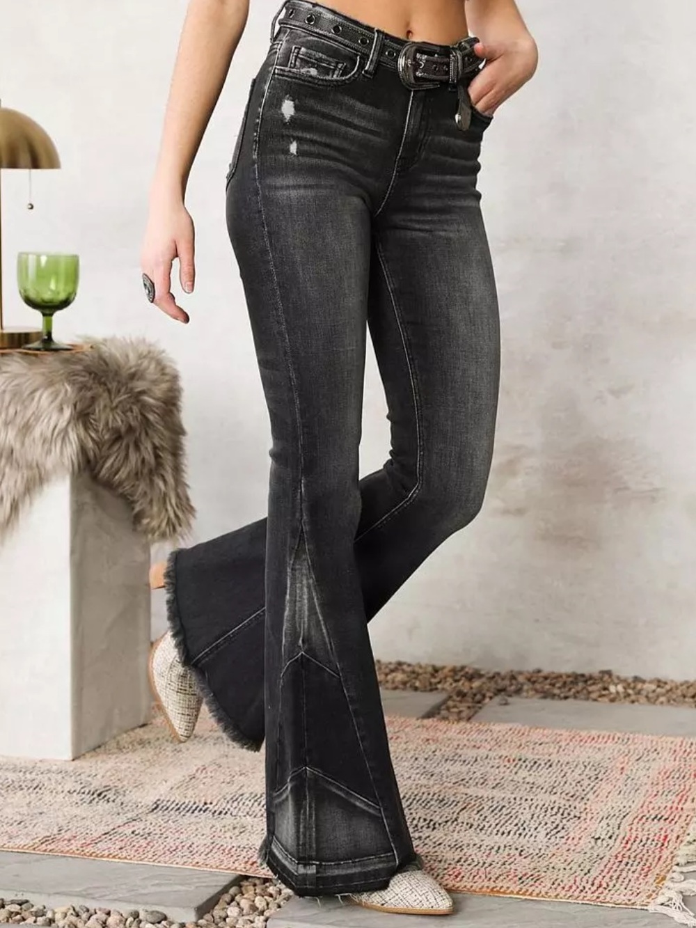 The Elliott Black Washed Flare Jeans - High Rise Wide Leg